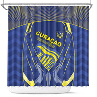 Curacao Football Shower Curtain Blue Wave Geometric Caribbean Sports Motif