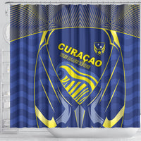 Curacao Football Shower Curtain Blue Wave Geometric Caribbean Sports Motif