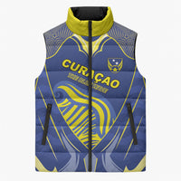 Custom Curacao Football Sleeveless Puffer Jacket Blue Wave Geometric Caribbean Sports Motif