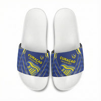 Curacao Football Slide Sandals Blue Wave Geometric Caribbean Sports Motif