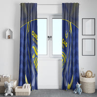 Curacao Football Window Curtain Blue Wave Geometric Caribbean Sports Motif