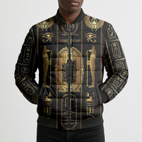 Egypt Cartouche Bomber Puffer Jacket Gold Pharaoh Hieroglyphics Patterns