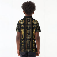 Egypt Cartouche Kid Polo Shirt Gold Pharaoh Hieroglyphics Patterns