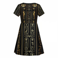 Egypt Cartouche Kid Short Sleeve Dress Gold Pharaoh Hieroglyphics Patterns