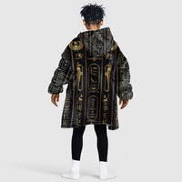 Egypt Cartouche Kid Wearable Blanket Hoodie Gold Pharaoh Hieroglyphics Patterns
