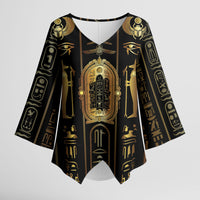 Egypt Cartouche Kimono Sleeve Blouse Gold Pharaoh Hieroglyphics Patterns