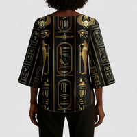 Egypt Cartouche Kimono Sleeve Blouse Gold Pharaoh Hieroglyphics Patterns