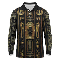 Egypt Cartouche Long Sleeve Polo Shirt Gold Pharaoh Hieroglyphics Patterns