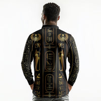 Egypt Cartouche Long Sleeve Polo Shirt Gold Pharaoh Hieroglyphics Patterns