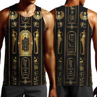 Egypt Cartouche Men Tank Top Gold Pharaoh Hieroglyphics Patterns
