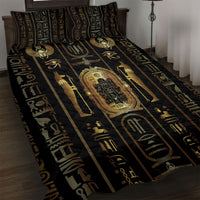 Egypt Cartouche Quilt Bed Set Gold Pharaoh Hieroglyphics Patterns