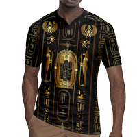 Egypt Cartouche Rugby Jersey Gold Pharaoh Hieroglyphics Patterns