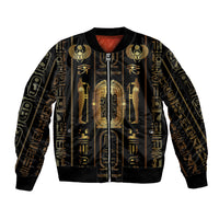 Egypt Cartouche Sleeve Zip Bomber Jacket Gold Pharaoh Hieroglyphics Patterns