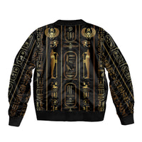 Egypt Cartouche Sleeve Zip Bomber Jacket Gold Pharaoh Hieroglyphics Patterns