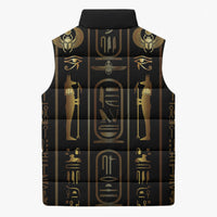 Egypt Cartouche Sleeveless Puffer Jacket Gold Pharaoh Hieroglyphics Patterns