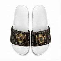 Egypt Cartouche Slide Sandals Gold Pharaoh Hieroglyphics Patterns