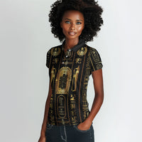 Egypt Cartouche Women Polo Shirt Gold Pharaoh Hieroglyphics Patterns