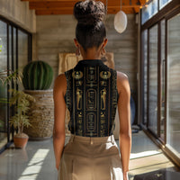 Egypt Cartouche Women Sleeveless Polo Shirt Gold Pharaoh Hieroglyphics Patterns
