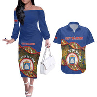 Personalized Sint Maarten Is In My DNA Couples Matching Off The Shoulder Long Sleeve Dress and Hawaiian Shirt - Wonder Print Shop