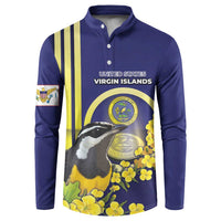 Personalized United States Virgin Islands Button Sweatshirt Bananaquit Bird With Yellow Sage Flowers - Wonder Print Shop