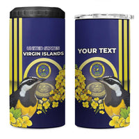 Personalized United States Virgin Islands 4 in 1 Can Cooler Tumbler Bananaquit Bird With Yellow Sage Flowers - Wonder Print Shop