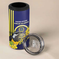 Personalized United States Virgin Islands 4 in 1 Can Cooler Tumbler Bananaquit Bird With Yellow Sage Flowers - Wonder Print Shop