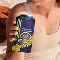 Personalized United States Virgin Islands 4 in 1 Can Cooler Tumbler Bananaquit Bird With Yellow Sage Flowers - Wonder Print Shop