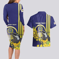 Personalized United States Virgin Islands Couples Matching Long Sleeve Bodycon Dress and Hawaiian Shirt Bananaquit Bird With Yellow Sage Flowers - Wonder Print Shop