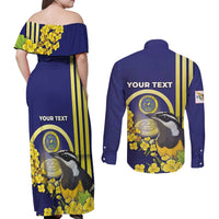 Personalized United States Virgin Islands Couples Matching Off Shoulder Maxi Dress and Long Sleeve Button Shirt Bananaquit Bird With Yellow Sage Flowers - Wonder Print Shop