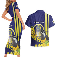 Personalized United States Virgin Islands Couples Matching Short Sleeve Bodycon Dress and Hawaiian Shirt Bananaquit Bird With Yellow Sage Flowers - Wonder Print Shop