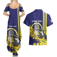 Personalized United States Virgin Islands Couples Matching Summer Maxi Dress and Hawaiian Shirt Bananaquit Bird With Yellow Sage Flowers - Wonder Print Shop