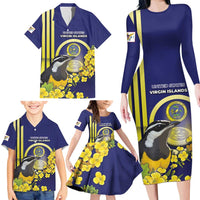 Personalized United States Virgin Islands Family Matching Long Sleeve Bodycon Dress and Hawaiian Shirt Bananaquit Bird With Yellow Sage Flowers - Wonder Print Shop