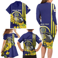 Personalized United States Virgin Islands Family Matching Long Sleeve Bodycon Dress and Hawaiian Shirt Bananaquit Bird With Yellow Sage Flowers - Wonder Print Shop