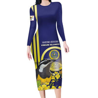 Personalized United States Virgin Islands Family Matching Long Sleeve Bodycon Dress and Hawaiian Shirt Bananaquit Bird With Yellow Sage Flowers - Wonder Print Shop