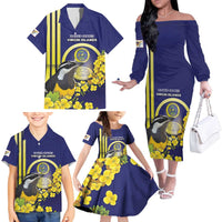 Personalized United States Virgin Islands Family Matching Off The Shoulder Long Sleeve Dress and Hawaiian Shirt Bananaquit Bird With Yellow Sage Flowers - Wonder Print Shop