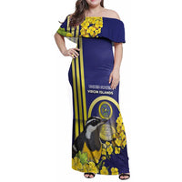 Personalized United States Virgin Islands Family Matching Off Shoulder Maxi Dress and Hawaiian Shirt Bananaquit Bird With Yellow Sage Flowers - Wonder Print Shop