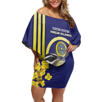 Personalized United States Virgin Islands Family Matching Off Shoulder Short Dress and Hawaiian Shirt Bananaquit Bird With Yellow Sage Flowers - Wonder Print Shop