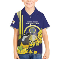Personalized United States Virgin Islands Family Matching Off Shoulder Short Dress and Hawaiian Shirt Bananaquit Bird With Yellow Sage Flowers - Wonder Print Shop