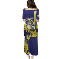 Personalized United States Virgin Islands Family Matching Puletasi and Hawaiian Shirt Bananaquit Bird With Yellow Sage Flowers - Wonder Print Shop