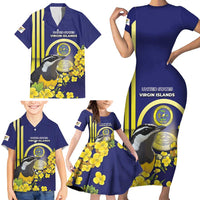 Personalized United States Virgin Islands Family Matching Short Sleeve Bodycon Dress and Hawaiian Shirt Bananaquit Bird With Yellow Sage Flowers - Wonder Print Shop