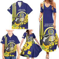 Personalized United States Virgin Islands Family Matching Summer Maxi Dress and Hawaiian Shirt Bananaquit Bird With Yellow Sage Flowers - Wonder Print Shop