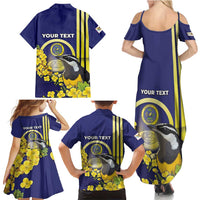 Personalized United States Virgin Islands Family Matching Summer Maxi Dress and Hawaiian Shirt Bananaquit Bird With Yellow Sage Flowers - Wonder Print Shop