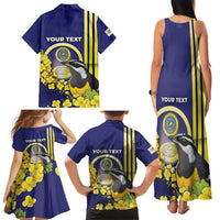 Personalized United States Virgin Islands Family Matching Tank Maxi Dress and Hawaiian Shirt Bananaquit Bird With Yellow Sage Flowers - Wonder Print Shop