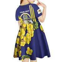 Personalized United States Virgin Islands Kid Short Sleeve Dress Bananaquit Bird With Yellow Sage Flowers - Wonder Print Shop