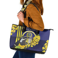 United States Virgin Islands Leather Tote Bag Bananaquit Bird With Yellow Sage Flowers - Wonder Print Shop