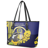 United States Virgin Islands Leather Tote Bag Bananaquit Bird With Yellow Sage Flowers - Wonder Print Shop