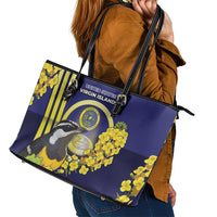 United States Virgin Islands Leather Tote Bag Bananaquit Bird With Yellow Sage Flowers - Wonder Print Shop