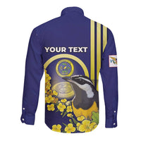 Personalized United States Virgin Islands Long Sleeve Button Shirt Bananaquit Bird With Yellow Sage Flowers - Wonder Print Shop