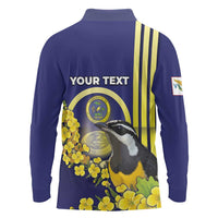 Personalized United States Virgin Islands Long Sleeve Polo Shirt Bananaquit Bird With Yellow Sage Flowers - Wonder Print Shop