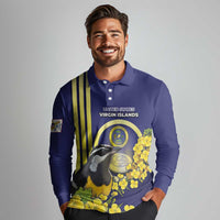 Personalized United States Virgin Islands Long Sleeve Polo Shirt Bananaquit Bird With Yellow Sage Flowers - Wonder Print Shop